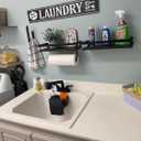 Utility Sink Faucet, Laundry Room Faucet with Pull Out Sprayer, Laundry Tub ABS Plastic Faucet, 4 Inch Centerset 3 Holes Installation Non-Metallic, Matte Black
