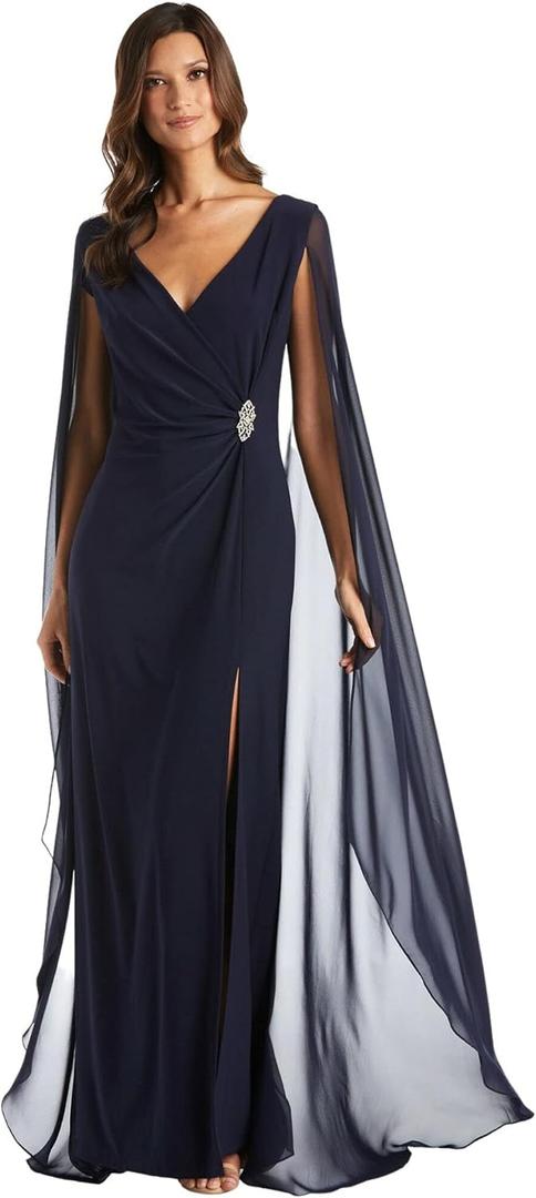Dressbarn Women's Heavenly Grace Cape Gown (10, Navy)