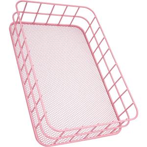 JANKOW Black Metal Wire Cabinet Organizer Storage, Iron Grid Storage, Tray Net Basket Storage for Office, Home Decoration (Pink)