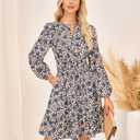 GRACE KARIN Spring Dresses for Women 2026,Casual Long Sleeve Mini Dress, Floral Wedding Guest Dress with Pockets (M)