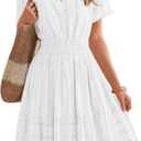 BTFBM Womens Spring 2026 Casual Mini Dresses Lightweight Short Sleeve V Neck Elastic Waist Cute Boho Beach Dress Pockets (X-Large, White)
