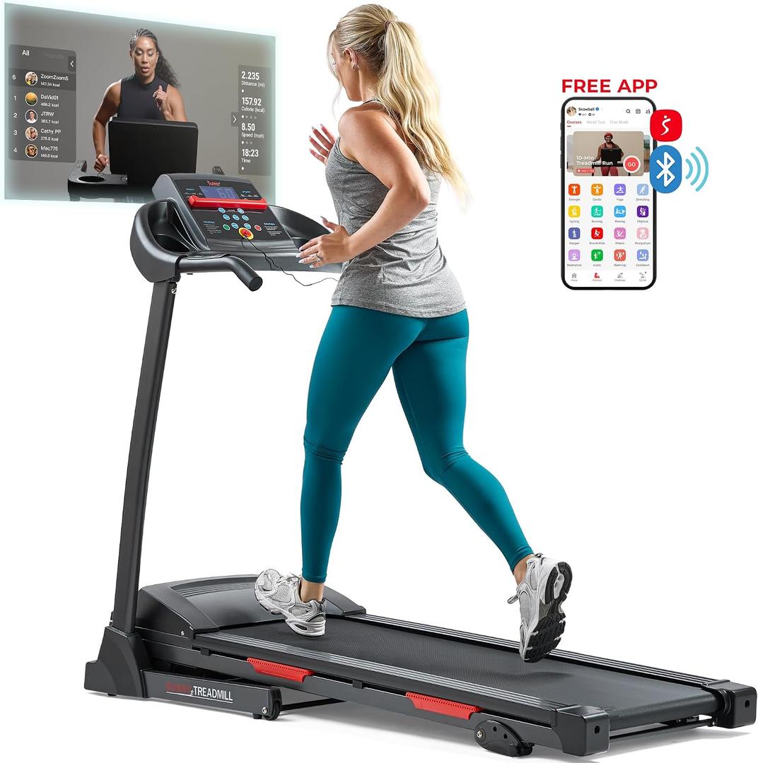 Sunny Health & Fitness Premium Folding Incline Treadmill with Pulse Sensors, One-Touch Speed Buttons, Shock Absorption, Optional Bluetooth with Exclusive SunnyFit App