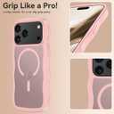 SunStory Compatible with iPhone 17 Pro Case with HD Screen Protector, [Compatible with MagSafe] Cute Wave Translucent Matte Phone Case for iPhone 17 Pro (Pink)