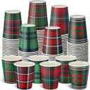 FoldTier 90 Pcs Christmas Paper Cups 9 oz Disposable Christmas Red Green Plaid Coffee Cups Winter Party Supplies for Hot Cold Beverage Chocolate Tea Cocoa Holiday Xmas Table Decoration