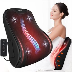 Lumbar Support Pillow for Office Chair, Heated Back Support Pillow with Vibration, Back Massage for Pain Relief, 3 Heating Levels & 4 Motors & 3 Intensities, at Home Office Car Sofa - Black