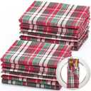 Tegeme Set of 12 Christmas Gingham Cloth Napkins 18 x 18 Inches Checkered Plaid Dinner Napkins Washable Polyester Fiber Stain Resistant for Holiday Xmas Party