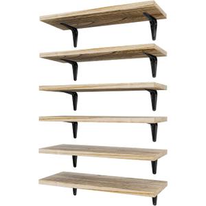 SKYSEN Floating Shelves for Wall Set of 6, 15.7in Wood Wall Shelf for Decor, Bathroom, Bedroom, Storage, Book,Kitchen, Living Room - Rustic Brown(fs-40-l)