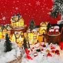 Liliful 46 Pcs Christmas Village House Sets Xmas Scene Figurines Decoration Lighted LED Christmas Village Resin Figurines Collectable Xmas Tree Scene Desktop Ornament for Holiday Party Decor (Rustic)