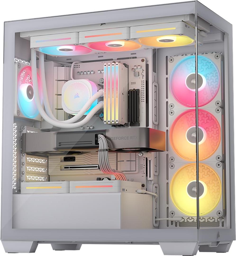 CORSAIR 3500X LX RGB Link Panoramic Mid-Tower PC Case – 3X Pre-Installed Fans, High Airflow, Spacious Interior, GPU Anti-Sag, Reverse Connection Motherboard Compatible – White