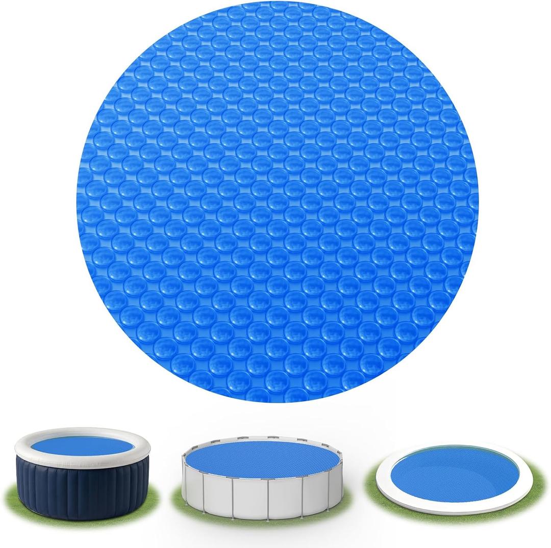 Solar Pool Cover 8 ft Round, Solar Pool Blanket for Above Ground & Inground Pools, Hot Tubs and Spas, Thermal Bubble Cover for Heat Retention, Reduces Evaporation (96 x 96 Inch)