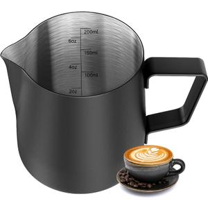 HULISEN 6.8oz/200ml Milk Pitcher, Stainless Steel Espresso Latte Steaming Frothing Pitcher, Coffee Milk Frother Maker, Pour Cup