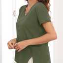 Womens Loose Fit Crew Neck T-Shirts Summer Split Asymmetry Short Sleeve Tee Shirt Plain Outfit Tops (Green, XL)