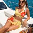 Blooming Jelly Womens Bikini Sets 3 Piece Swimsuits High Waisted Bathing Suit with Sheer Cover Up Swim Skirts, Yellow Orange (L)