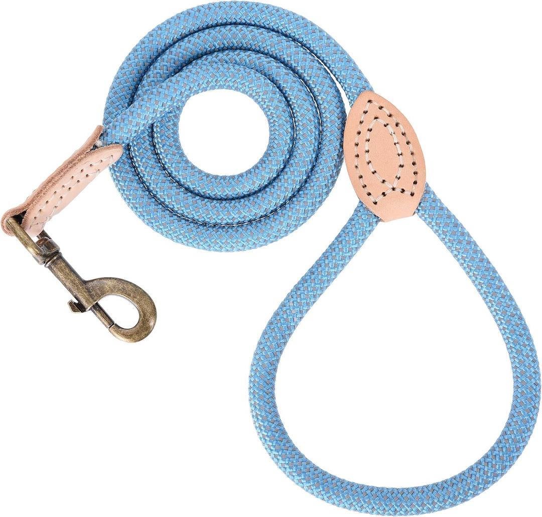 Mile High Life Reflective Dog Leash - Heavy Duty Nylon Rope Leash for Small to Large Dogs, Climbing Rope with Leather Tip (Green, 60 Inch)