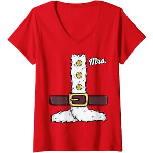 Womens Funny Mrs. zClaus Matching Couples His Her Mr Mrs Santa V-Neck T-Shirt - Medium