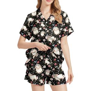 Silk Satin Pajama Set for Women Summer Lounge Pjs Sets 2 Piece Suit Ladies Button Down Tops And Shorts Sleepwear Large