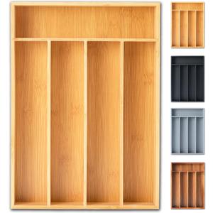 SUNBREATH Silverware Organizer, 10 Inch Utensil Organizer Kitchen Drawer Organizer Bamboo Silverware Holder Cutlery Tray Organizer in Drawer Flatware Organizer Tray(5 slots, Natural