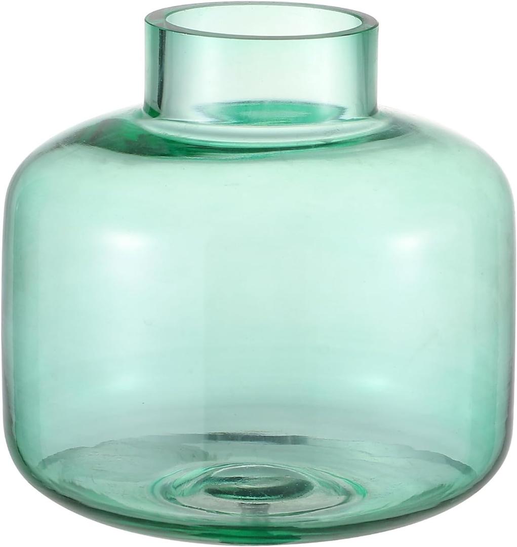 Green Glass Vase, Short Flower Vase, Round Glass Vases for Flowers, 6 Inch Small Glass Vases for Living Room, Dining Table, Wedding, Bookshelf, Office, Coffee Table