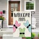 DLZDN Easter Bunny Garden Flag Welcome Peeps Garden Flag 1218 Inch Double Sided Vertical Burlap Farmhouse Yard Flag Holiday Outdoor Decor