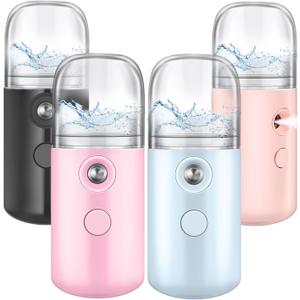Mudder 4 Pcs Nano Facial Mister Handy Nano Mist Sprayer 30ml Visual Water Tank Portable Face Steamer Mini USB Mister for Lash Extensions, Skin Care, Makeup (Black, Blue, Light Pink, Pink)