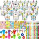 24 Set End of Year Students Gift from Teacher Bulk Summer Pencil Sharpener Eraser Stamp Sticker Card Plastic Cup with Lid Cute Class Gifts for Students Graduation School Classroom Prizes