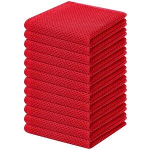 Homaxy 100% Cotton Waffle Weave Kitchen Dish Cloths, Ultra Soft Absorbent Quick Drying Dish Towels, 12 x 12 Inches, 10-Pack, Red