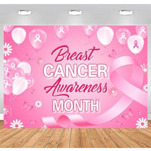 Breast Cancer Awareness Backdrop Decorations 8x6ft Pink Ribbon Party Banner for Charity Activities Fundraiser Home Office October Breast Cancer Month Background Supplies