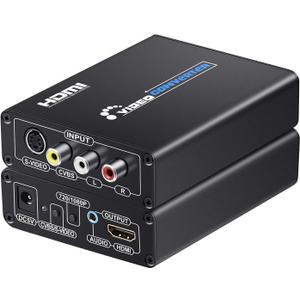 RCA Svideo to HDMI Converter with AV + S-Video Cables, RCA Composite CVBS AV or Svideo + R/L Audio Input to HDTV Output Upscale Converter