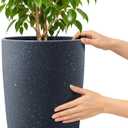 ZMTECH 4 Pack Plastic Planters 21/18/12/10in, Indoor Outdoor Round Planter for Porch, Large Plant Pot with Drainage Hole for Home Garden Front Door, Modern Decorative Pots for Plants (Dark Gray)