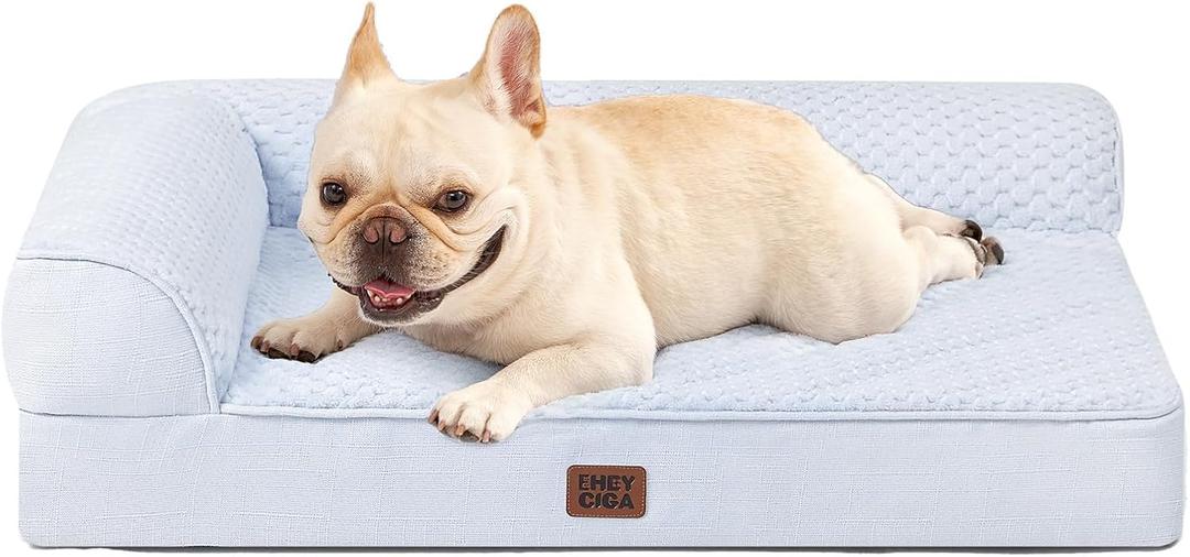 EHEYCIGA Orthopedic Dog Bed Medium Size Dogs, Memory Foam Dog Bed with Washable Removable Cover, Waterproof Pet Sofa Couch for Crate with Nonskid Bottom, 30x20x6, Washblue