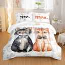 Nttopship Lovers Cat Comforter Bedding Set with 2 Pillowcase Queen Size Cartoon Cat Comforter Set for Kids Boys Girls Bedroom Decor
