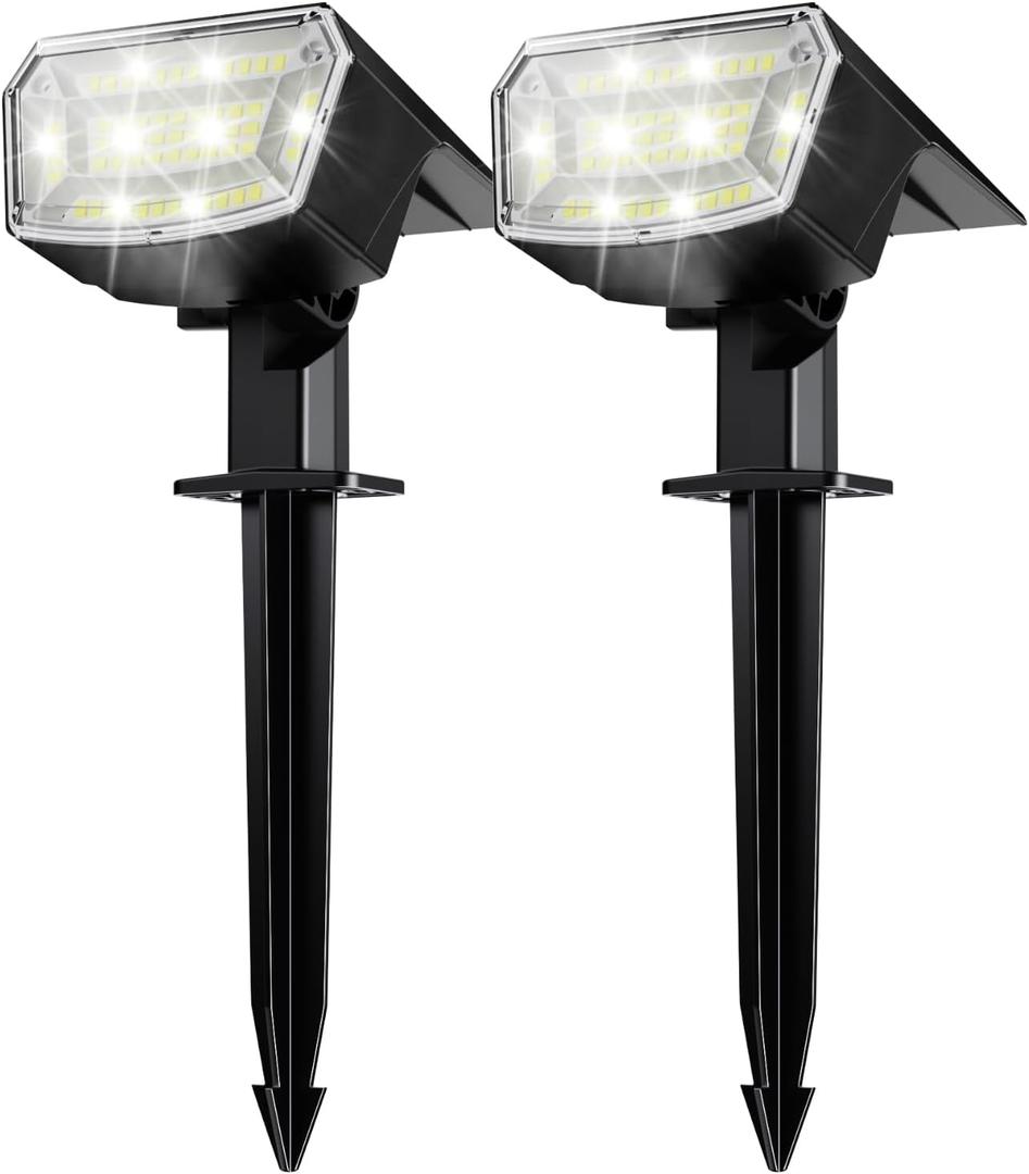 TECKNET Spot Lights Outdoor with 59 LED, 2 Pack Solar Lights Outdoor Waterproof IP65, Auto On/Off Solar Spot Lights, 3 Lighting Modes Solar Powered Garden, 2-in-1 Solars Landscape Light (Cool White)
