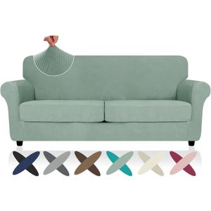 2025 Striped XL-Loveseat Covers 3 Piece, Sofa Covers for 2 Extra Large Cushion, Anti Slip Oversized Slipcovers with Bottom Ties, Thick Durable Washable, Soft Cozy Protector (71"-91", Pea Green)