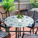 GzLeyigou Round Table Cloth Cover for Home Elastic Edge Waterproof Fitted Table Covers, 45"-56" Round Tablecloth for Picnic, Camping, Indoor and Outdoor, Blue Starfishes