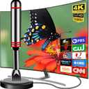 TV Antenna for Smart TV Indoor, 2024 Newest Antenna with Strong Magnetic Base, 360&Long Range Reception TV Antenna for Local Channels, Easy Setup Antenna for TV Without Cable (Black+Red)