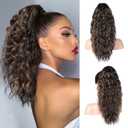 REECHO Ponytail Extension, 18 Inch Claw Clip Ponytail Extension Curly Wavy Pony Tails Hair Extensions Synthetic Hairpiece for Women Daily, Chocolate Brown with Highlights (18 Inch-160 Gram(Pack of 1))