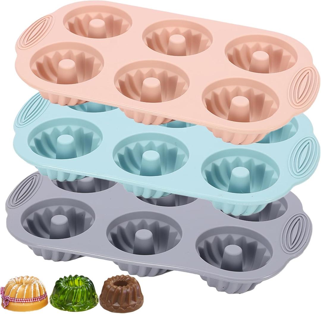 Jello Molds 3pcs Silicone Fluted Tube Cake Pans, 6 Cavity Heritage Bundtlette Cake Silicone Mold for Baking Non Stick Fancy Molds (Pink+Blue+Gray, Fluted Tube) Jello Molds 3pcs Silicone Fluted Tube Cake Pans, 6 Cavity Heritage Bundtlette Cake Silicone Mold for Baking Non Stick Fancy Molds (Pink+Blue+Gray, Fluted Tube)