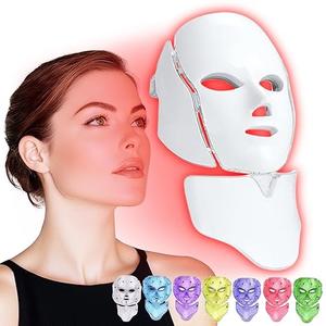 Red Light Photon Facial Mask with Wireless Rechargeable Design, 7 Custom Modes with Infrared, Portable & Rechargeable for Home Use, White