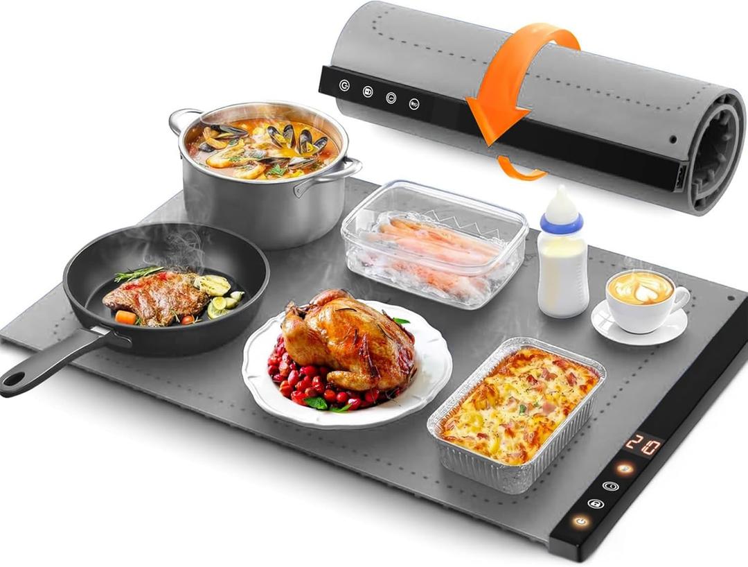 Warming Mat for Food,Food Warming Mat,Electric Warming Tray for Buffets Party and Home Daily Use,Heating Fastly in 10s,Portable Design,Timed Function for Your Family. (deep Gray)