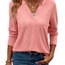 TICTICMIMI Women's V Neck Long Sleeve Tops Casual T Shirts Loose Fit Lightweight Tunic Blouse Shirts Coral, Size L