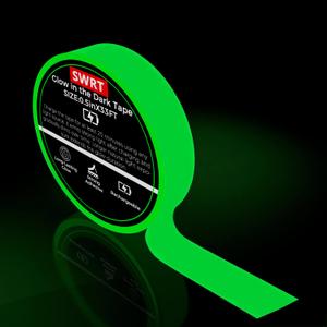SWRT Glow in The Dark Tape 33FT x 0.5Inch, Long-Lasting Bright Fluorescent Glow Tape for Valentine's Day, Strong Adhesive Waterproof Glow in The Dark Stickers for Night Decorations, Stairs,Exit Sign (Green)