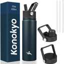 22oz Stainless Steel Bottles with 3 Lids Sport Insulated Water Bottle,Navy Blue