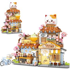 Japanese Street View Taiyaki Shop Mini Building Blocks for Girls 6-12, MOC Creative Building Toys Cute Panda Building Set, Simulation Architecture Construction Toy, Gift Idea for Kids Adults (923 PCS)