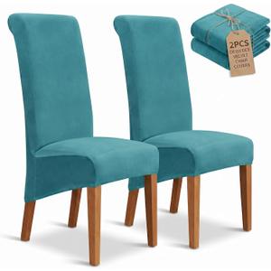 Deisy Dee Stretch XL/Oversized Extra Large Velvet Dining Room Chair Covers for Kitchen Dining，Removable Washable Chair Protectors Slipcovers (Turqouise, 2)