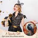 FLAGWIX Halloween Decorations Indoor - Stained Glass Window Hanging 8 in - Gothic Raven Skull Sun Catcher, Crow Halloween Decor, Black Crows Sun Catchers Indoor Window, Fall Decorations for Home (Midnight  Raven Whisper)