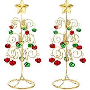 Hicarer 2 Pcs Christmas Ornament Display Tree Tabletop Metal Ornament Stand Holder Christmas Decorations Xmas Tree with Glittering Star(Classic)