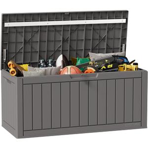 EAST OAK Outdoor Storage Box, 90 Gallon Deck Box, Waterproof Resin Storage Bin for Patio Cushions, Gardening Tools, Lockable, UV Resistant, Grey