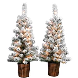 ARAKIEL S/2-3.5FT PRE-LIT Flocked Pot Tree
