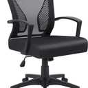 Furmax Office Chair Ergonomic Computer Desk Mesh Chair Mid Back Swivel Lumbar Support with Armrest (1, Black)