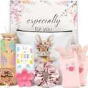 Easter Gifts for Teens Girls Women Adults,7 PCS Bunny Gifts Set with Iced Coffee Cup,Bracelet,Socks,Bag,Hair Clip & Scrunchy,Perfect Easter Basket Stuffers for Teens Girls Adults